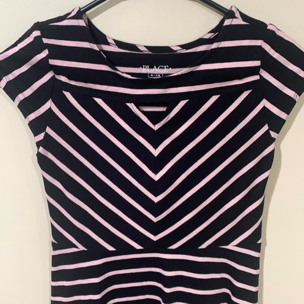 Girls black w/ pink stripes cotton dress